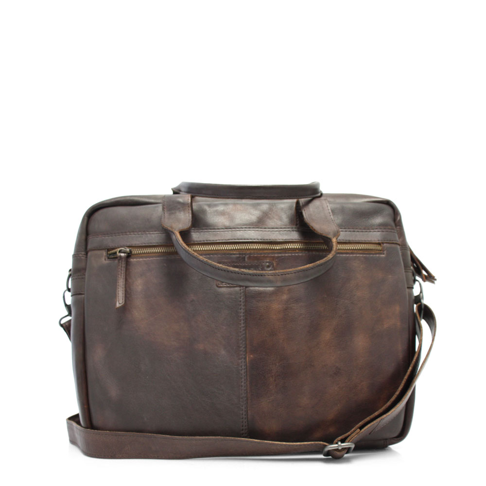 The Trend Rustic Zipper Top Leather Laptop Brief