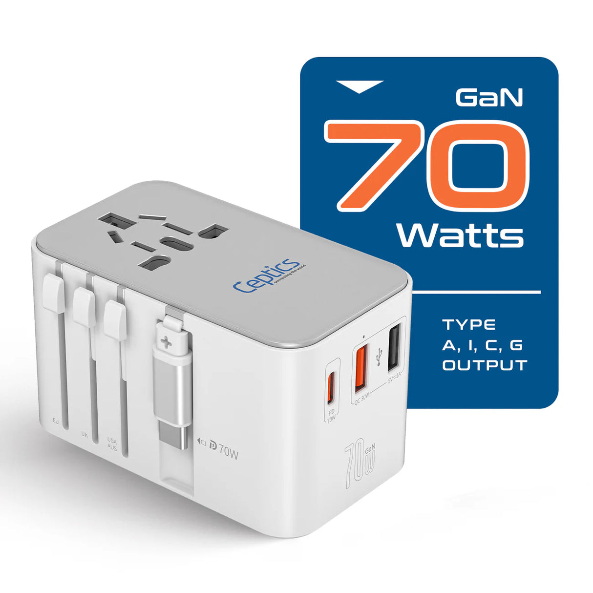 Ceptics 70W Universal Travel Adapter - 5 in 1