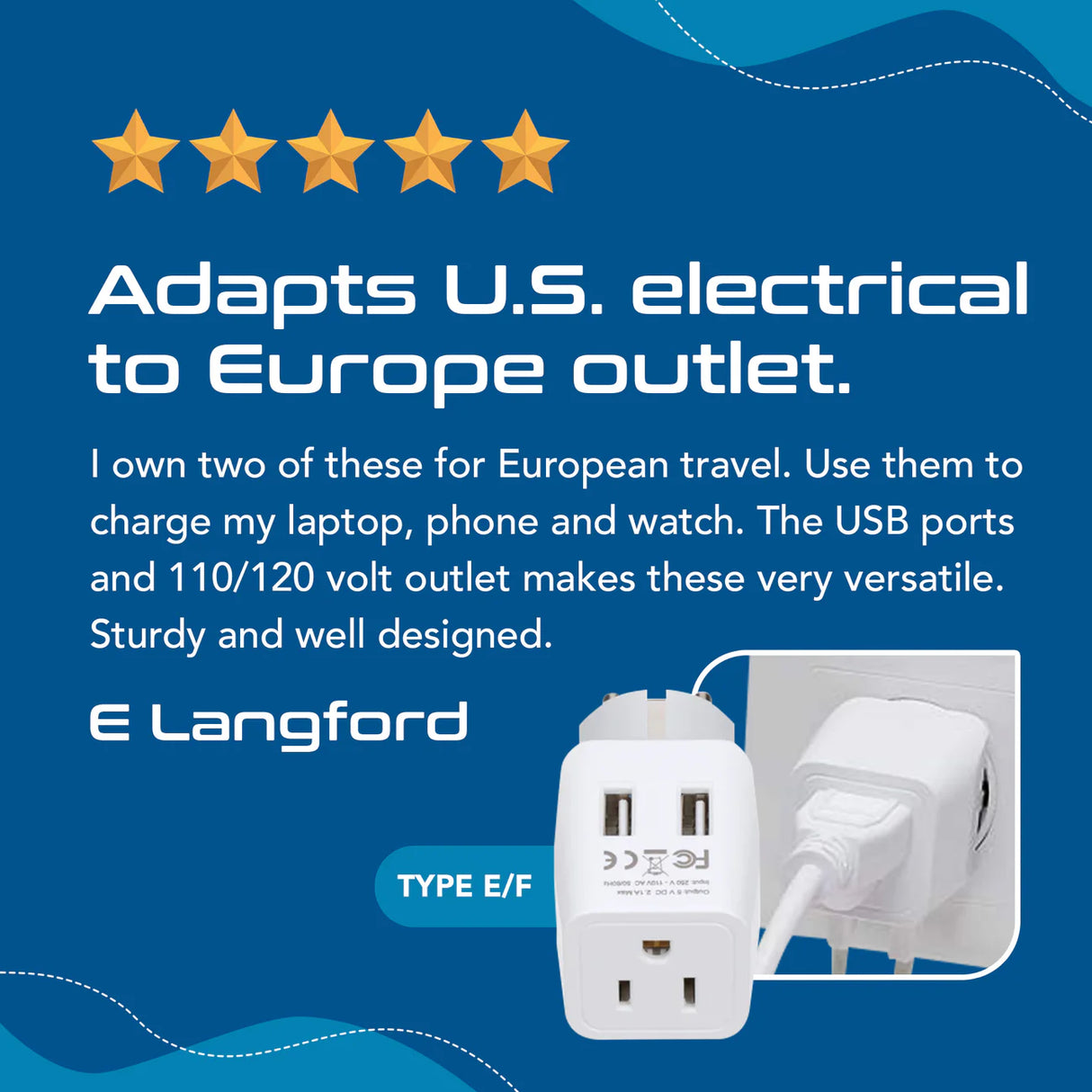 Ceptics Europe "Schuko" Travel Adapter - Type E/F - Dual USB