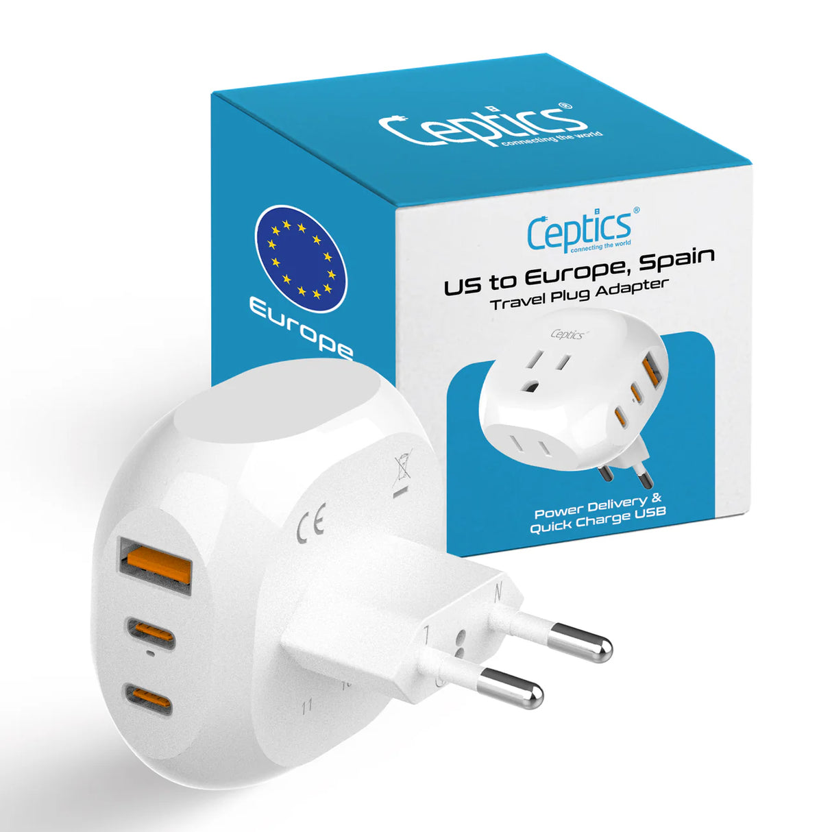 Ceptics European Travel Plug Adapter - Type C - 5 in 1