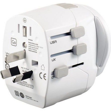 Go Travel Certified Worldwide Adapter & Two USB