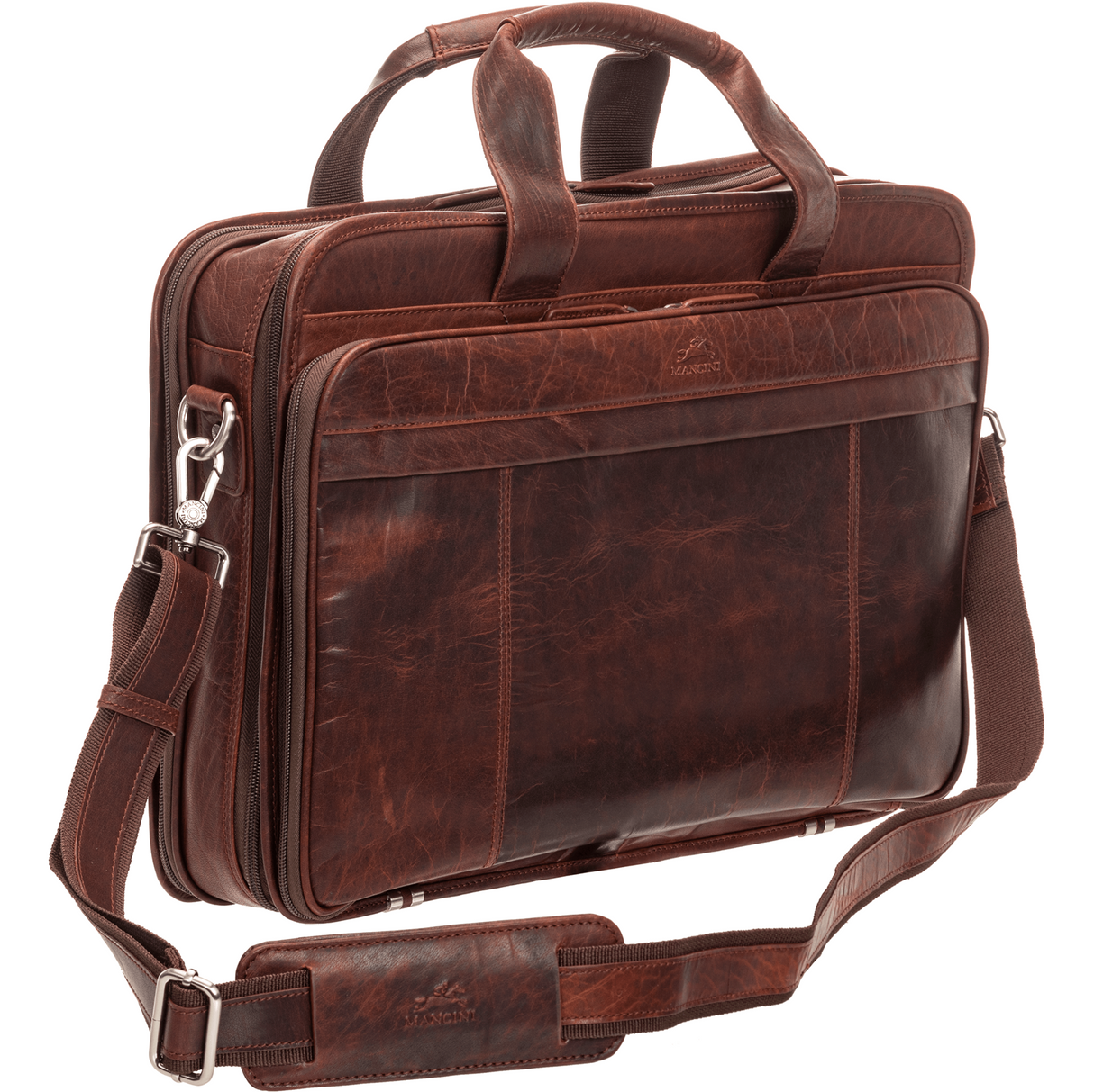 Mancini Buffalo Double Compartment Top Zipper 15.6” Laptop / Tablet Briefcase