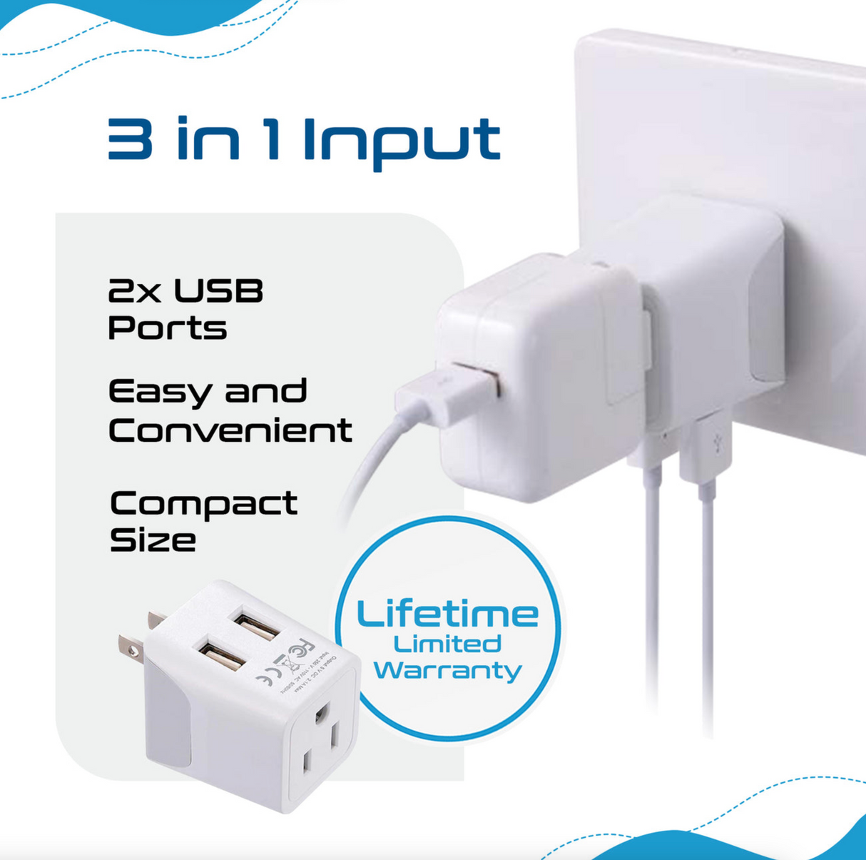 Ceptics Japan, Philippines Travel Adapter - Type A - Dual USB