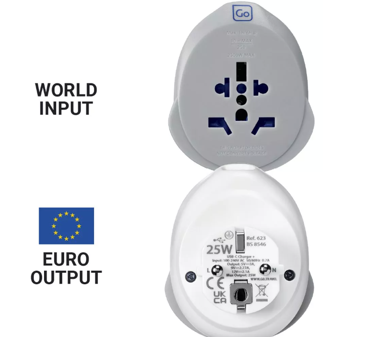 Go Travel World to EU USB-C Adaptor +(25W)