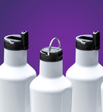 three white corkcicle canteens with canteen straw caps 