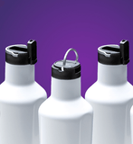 three white corkcicle canteens with canteen straw caps