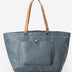 Gray tote bag with brown handles on a white background