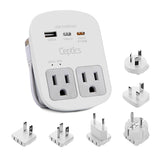 Ceptics World Way Travel Adapter Kit - 1 USB-A, 1 USB-C and 1 PD 35W USB-C Port and Cable
