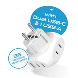 Ceptics European "Schuko" Ultra Combact Grounded Travel Plug Adaptor-5 In 1