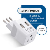 Ceptics Italy Travel Plug Adapter Type L - Dual USB