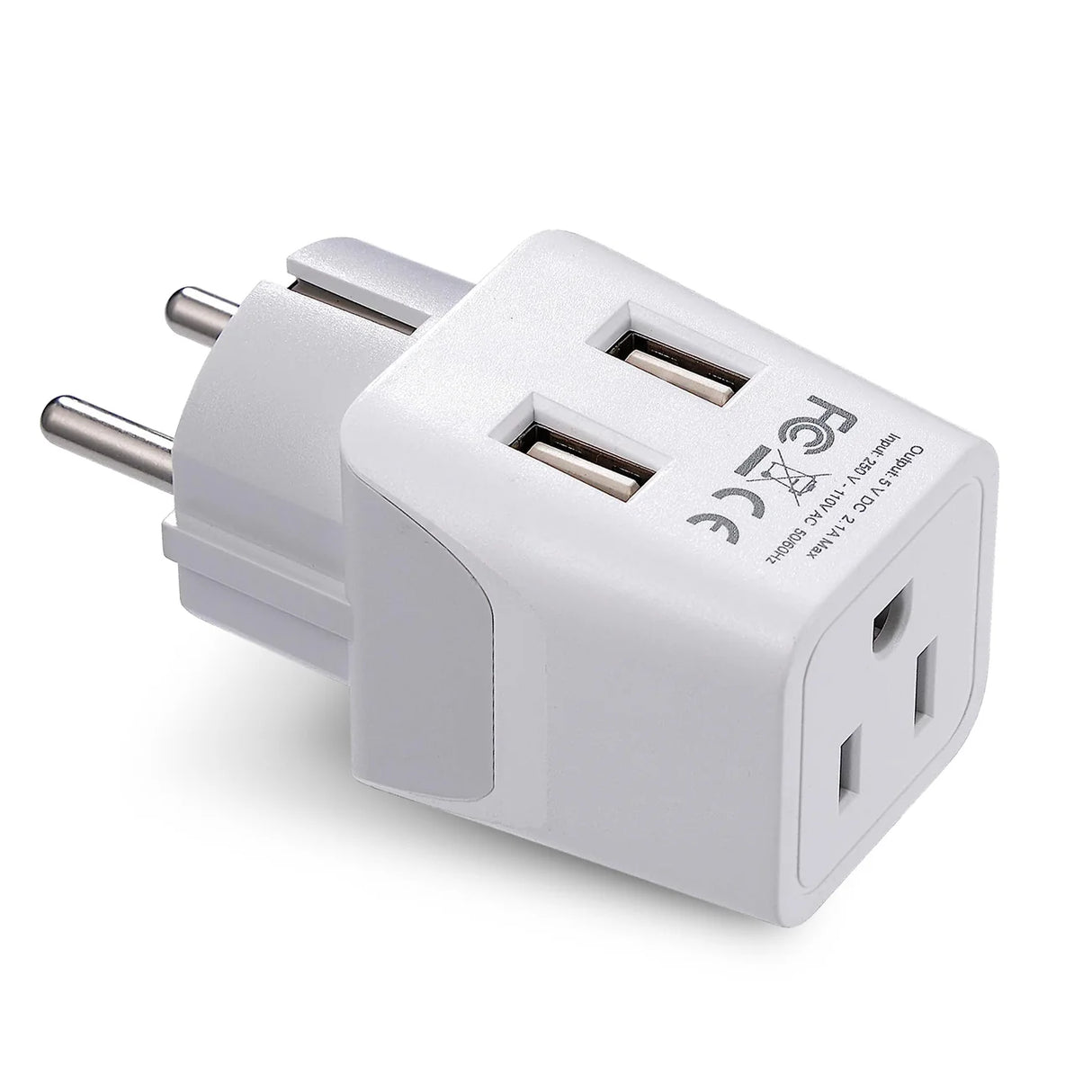 Ceptics Europe "Schuko" Travel Adapter - Type E/F - Dual USB