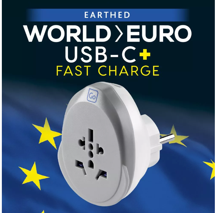 Go Travel World to EU USB-C Adaptor +(25W)