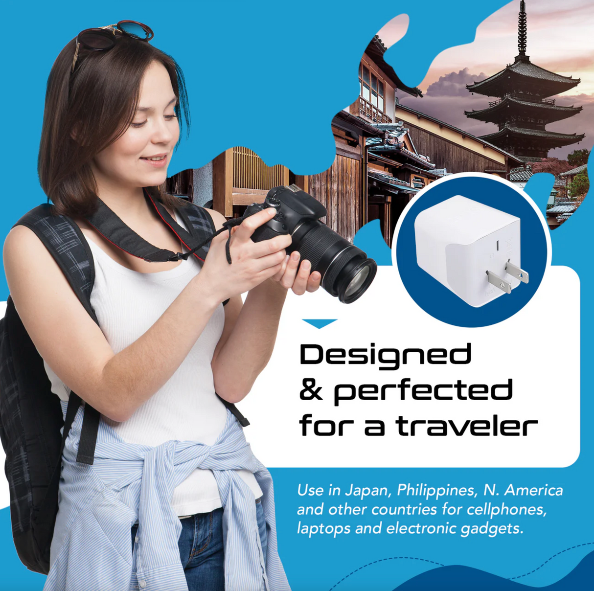 Ceptics Japan, Philippines Travel Adapter - Type A - Dual USB