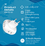 Ceptics European Travel Plug Adapter - Type C - 5 in 1