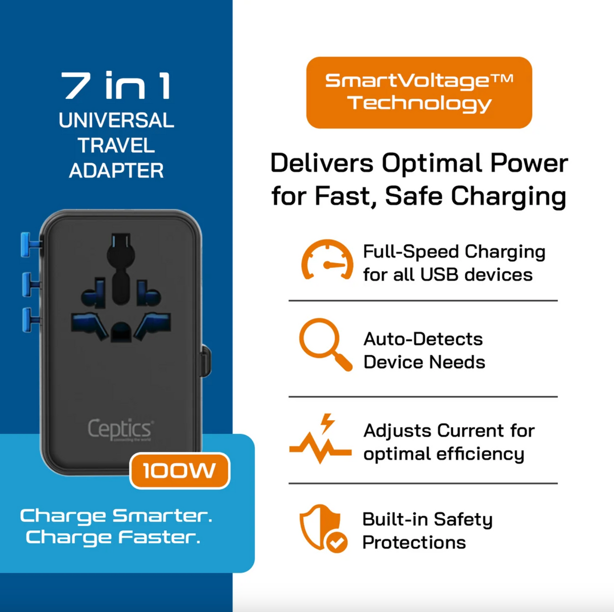 Ceptics 100W Universal Travel Adapter