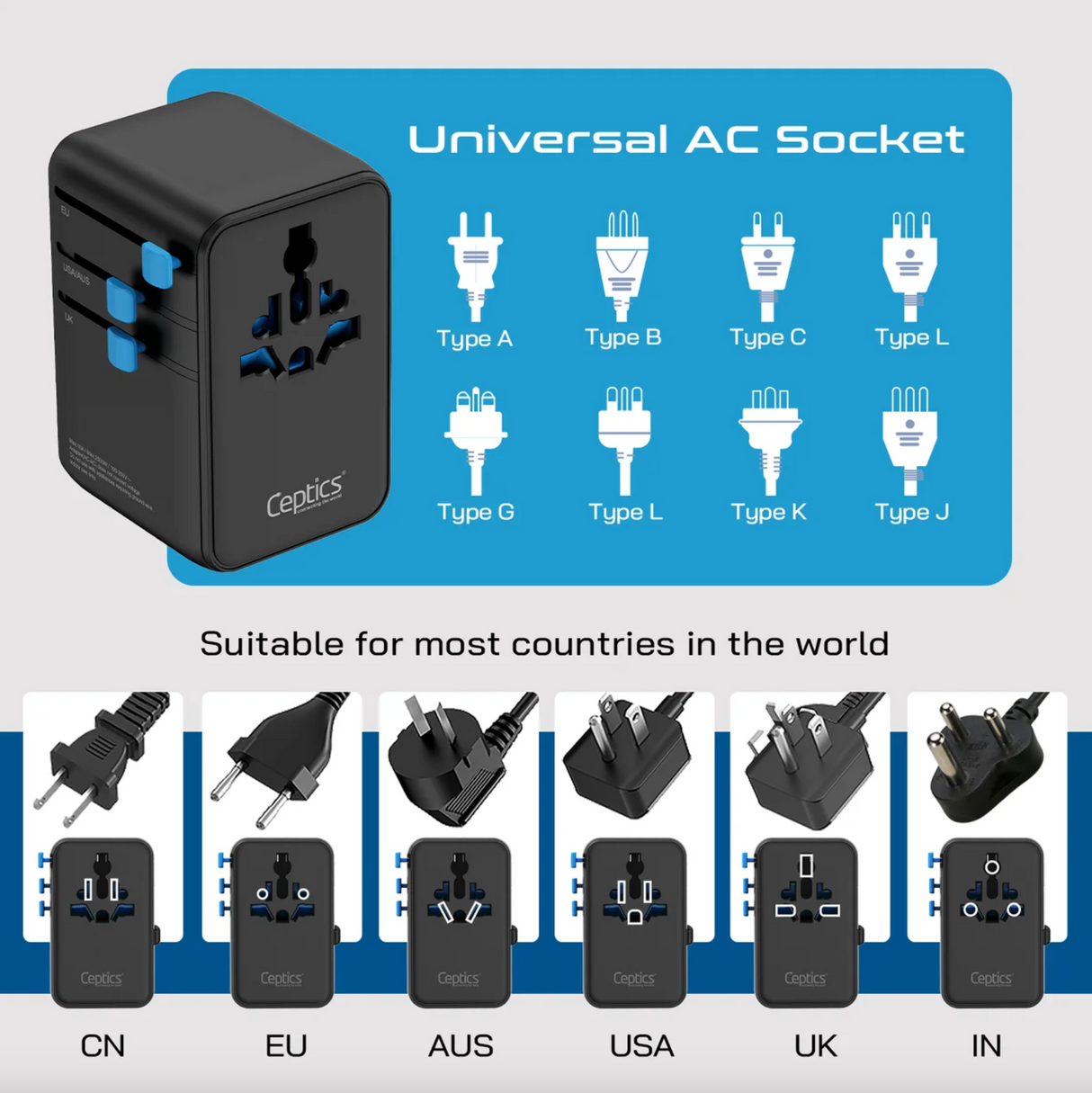 Ceptics 100W Universal Travel Adapter