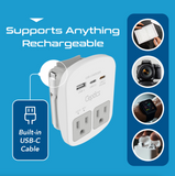 Ceptics World Way Travel Adapter Kit - 1 USB-A, 1 USB-C and 1 PD 35W USB-C Port and Cable