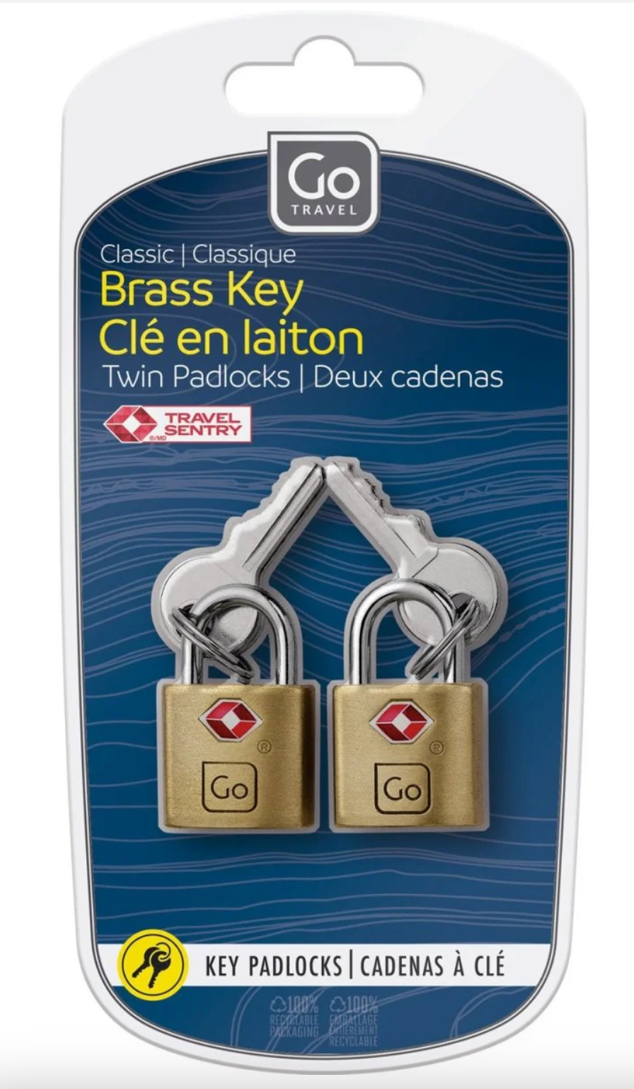 GO Travel Secure Lock TSA Brass Key Twin Padlocks (Two pack)