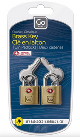 GO Travel Secure Lock TSA Brass Key Twin Padlocks (Two pack)