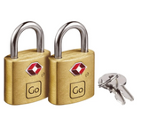 GO Travel Secure Lock TSA Brass Key Twin Padlocks (Two pack)