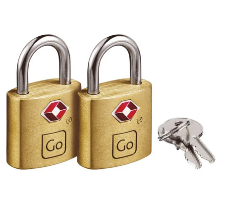 GO Travel Secure Lock TSA Brass Key Twin Padlocks (Two pack)