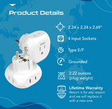 Ceptics European Schuko Travel Plug Adapter - 4 in 1 Adapter