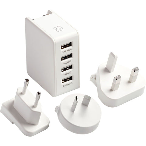 Insten Switchable Universal Dual USB Plug Worldwide Travel Adapter, White